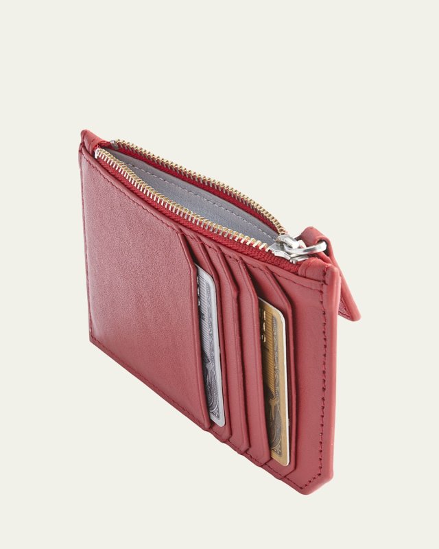 Monogrammed Zippered Leather Credit Card Case